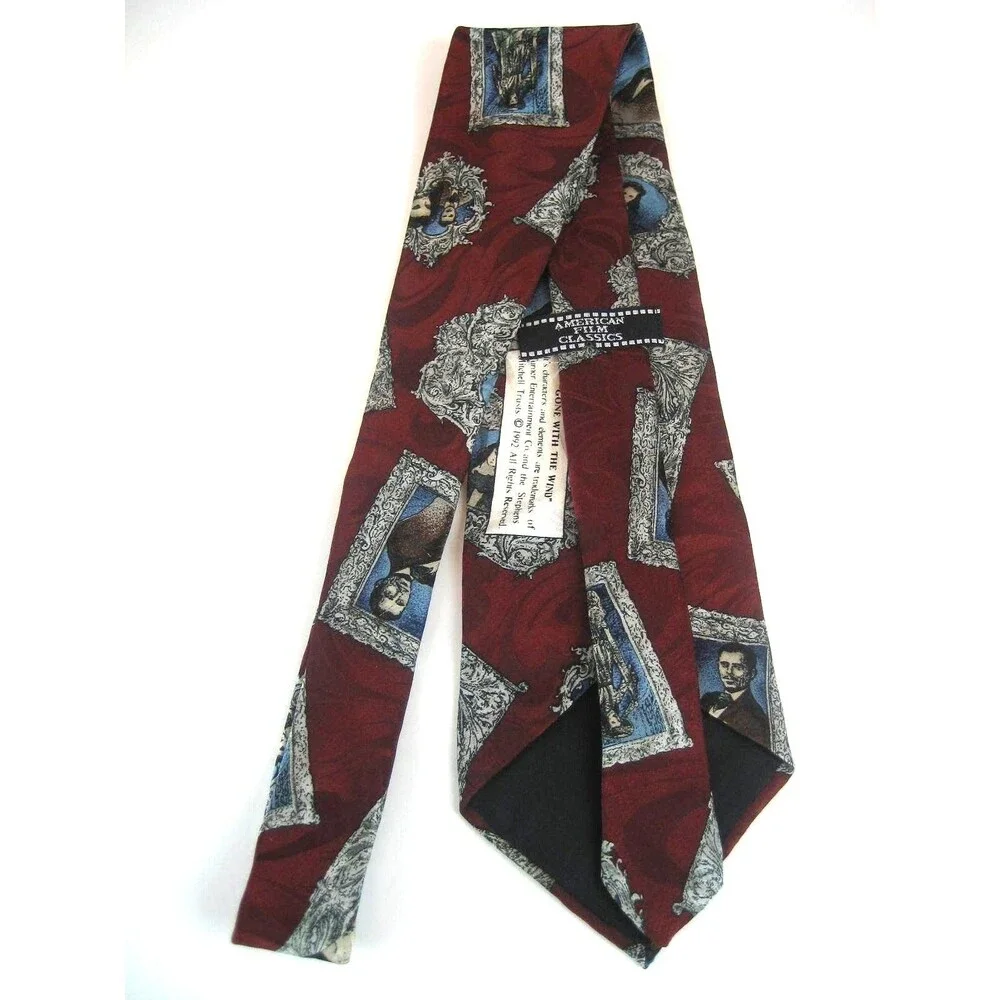 Classic Cinema-Gone With the Wind 100%Silk Necktie Maroon Cameo Geometric Design